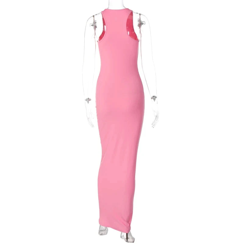 Hawthaw Women Fashion 2024 Summer Sleeveless Club Streetwear Bodycon Pink Pencil Long Dress Wholesale Items For Business - Seprincess