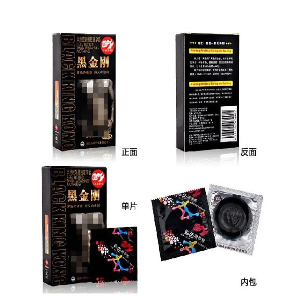 10pcs Condoms Black Durable Ultra Thin Penis Sleeve Long Lasting Natural Latex Lubricated Condom Men Contraception Sex Products - Seprincess