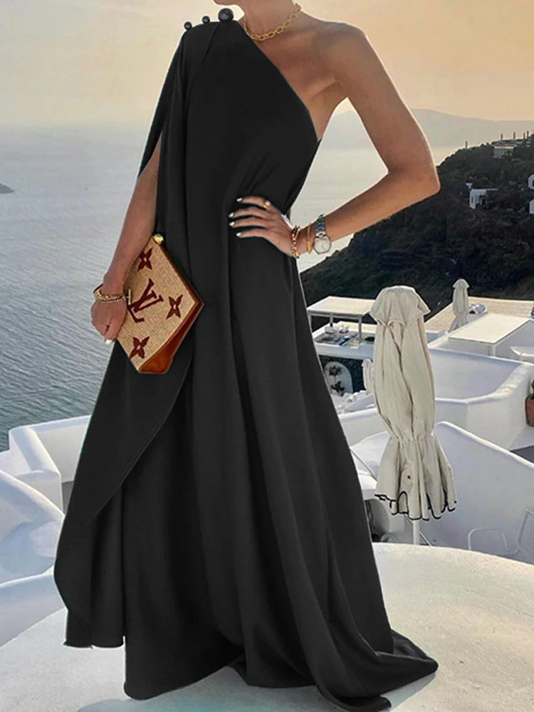 2024 Elegant Off Shoulder Shawl Sleeve Party Evening Dress Beautiful Draped Full Length Dress Women Solid Silk Satin Dresses - Seprincess