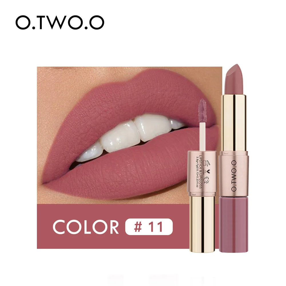 O.TWO.O 2 IN 1 Matte Lipstick&Liquid Lipstick 12 Colors Makeup Lip Glaze Waterproof Batom Lip Cosmetics Silky Texture - Seprincess