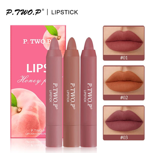 P.TWO.P 3 Pcs Lipstick Set with Sexy  Long Lasting Waterproof Matte Lipstick Pencils Moisturizer Lips Makeup Kit Lip - Seprincess