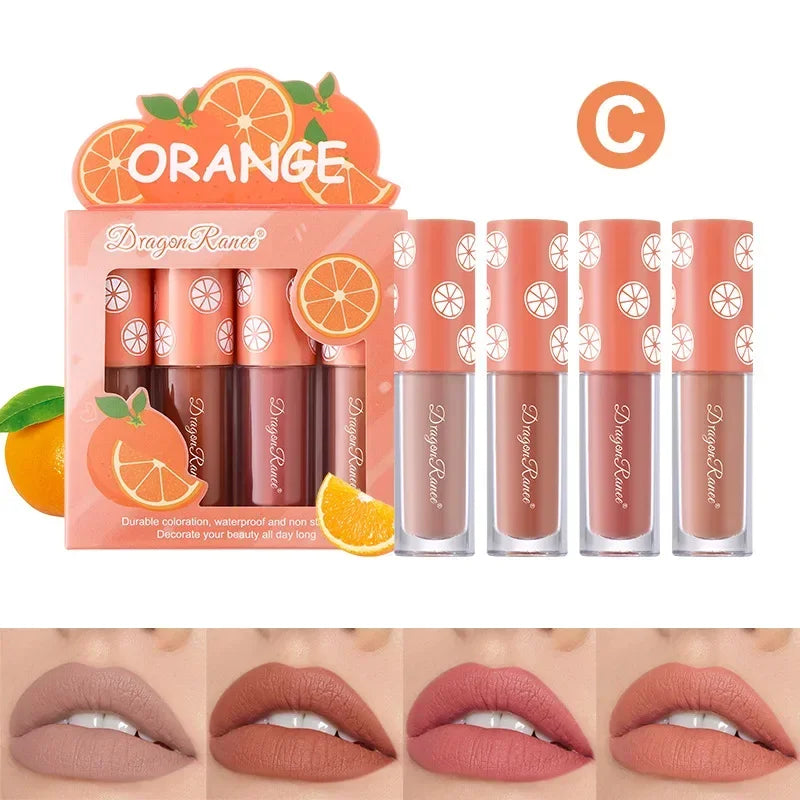 4pcs/set Matte Fruit Lip Glaze Long Lasting Liquid Lipsticks Mini Matte Lip Glaze Set Non-Fade Non-Stick Waterproof Lipsticks - Seprincess