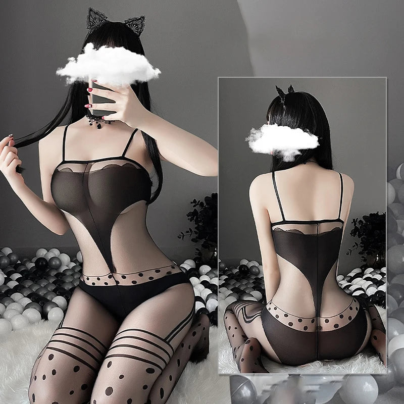 Tights Silk Body Stockings Female Erotic Lingerie Women Sexy Open Crotch Underwear Thin Transparent Bodysuit Cosplay Costumes