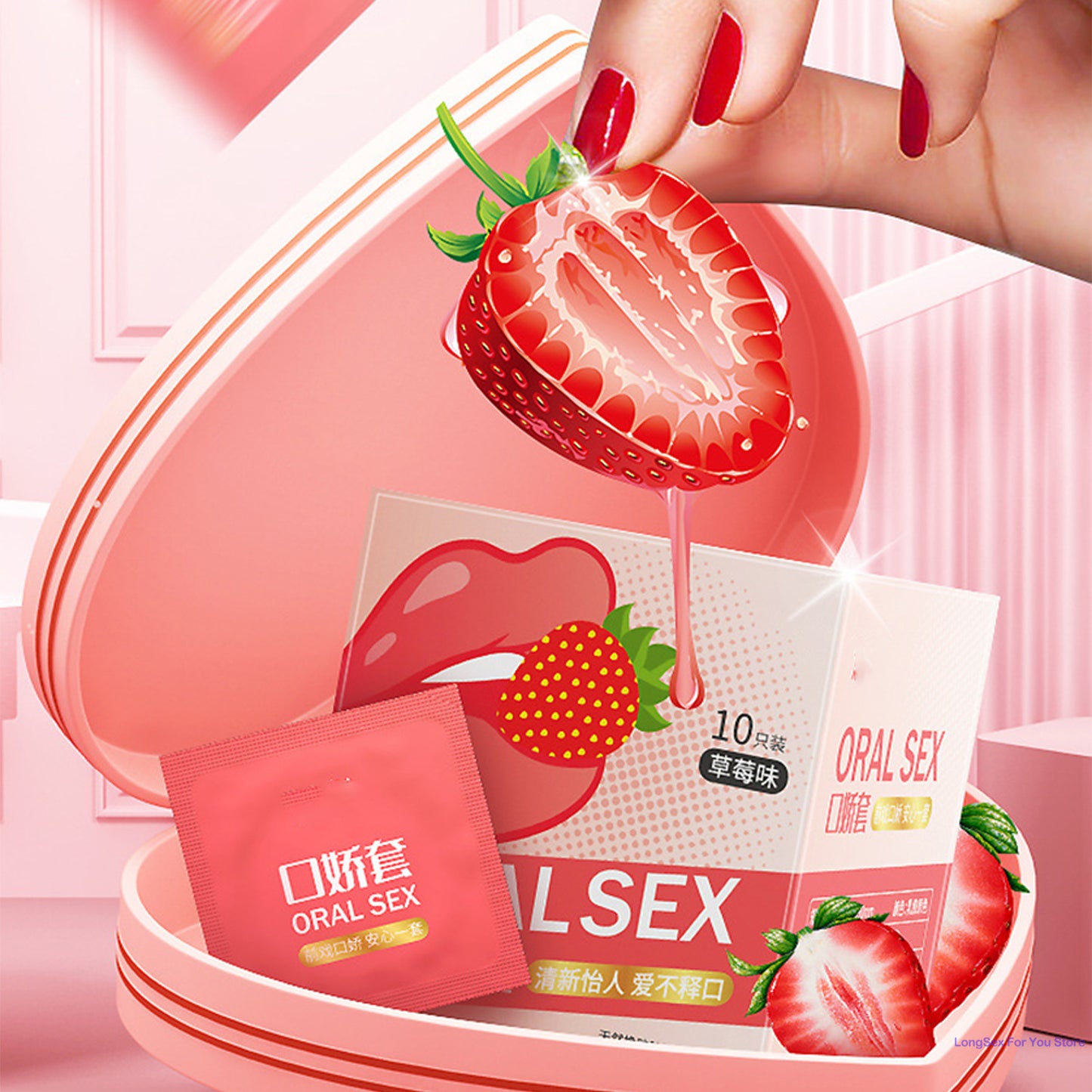 10pcs Strawberry Flavor Oral Sex Condoms Sex Toys For Adult Men Ultra Thin Lubricated Penis Sleeves Erotic Oral Condom Sex Shop - Seprincess