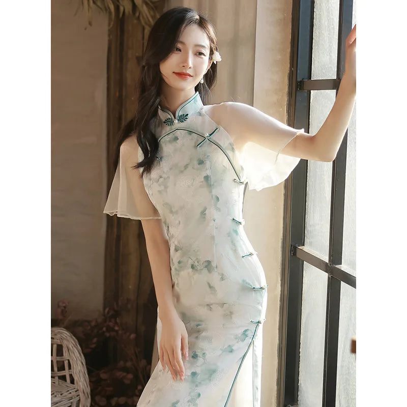 2024 Summer Cheongsam New Fairy Young Style Elegant Retro Qipao Girl Small Fresh Length Modern Oriental Dress - Seprincess