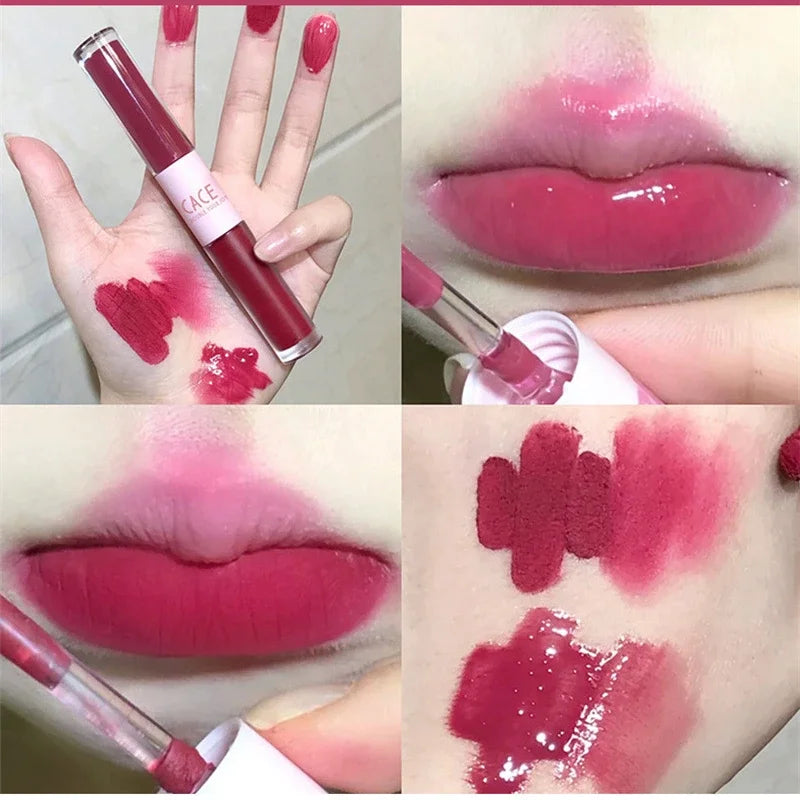 Double Head Lip Gloss Matte Velvet Sexy Red Tint Liquid Lipstick Waterproof Lipgloss Lasting Lip Glaze Korean Makeup Cosmetics - Seprincess