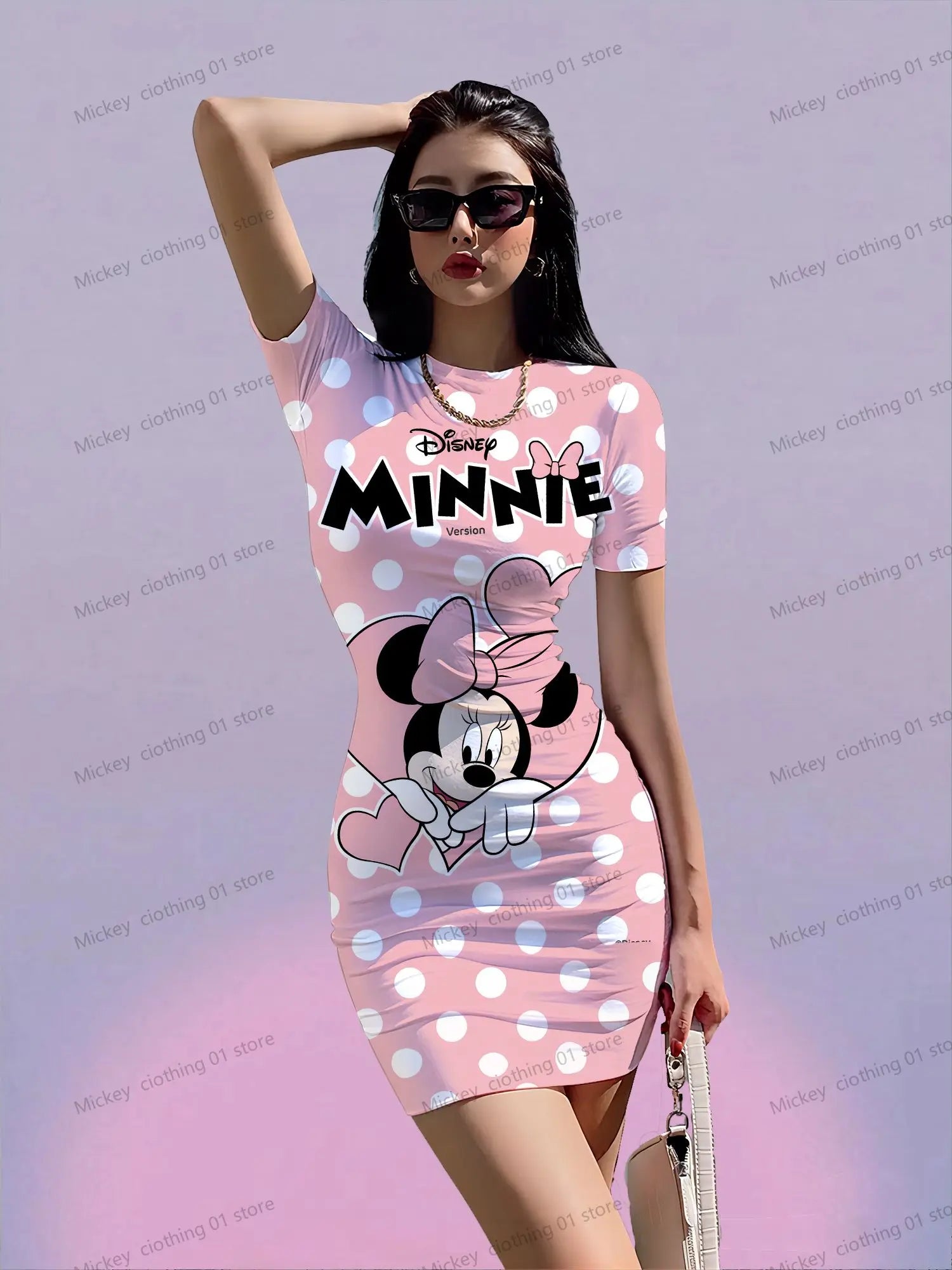 S-3XL Women's Short Sleeved Hip Dresses 2024 Disney Y2k Mickey Minnie Mouse Streetwear New Woman Clothes Summer Clothes for Lady - Seprincess