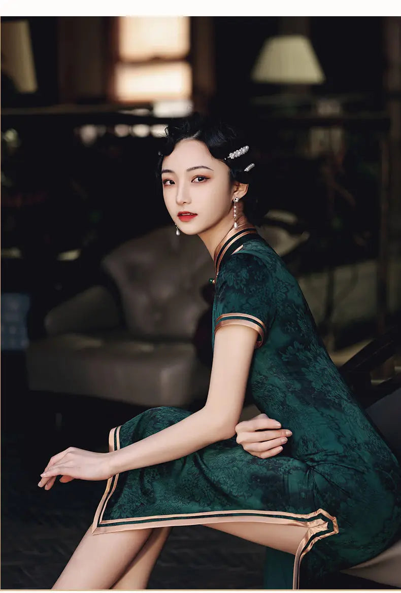 Chinese Vintage Cheongsam Republican Dark Green Improved Retro  Elegant Slim Long Dress Qipao Traditional Clothing for Women - Seprincess