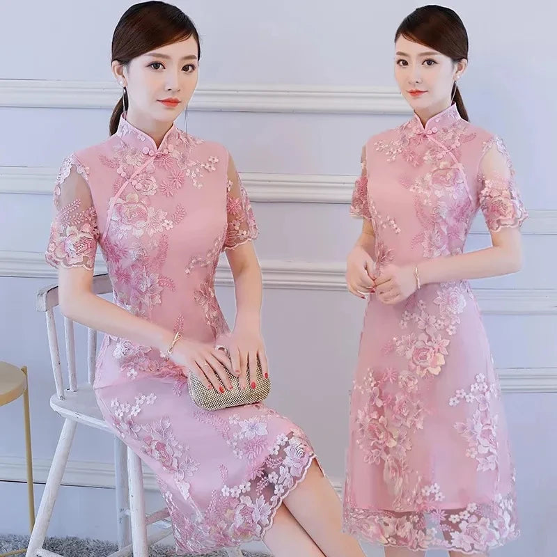 Chinese Cheongsam Traditional Wedding Qipao Woman Embroidery Elegant Daily Dress Female Embroidered Cheongsam Party Clothing - Seprincess