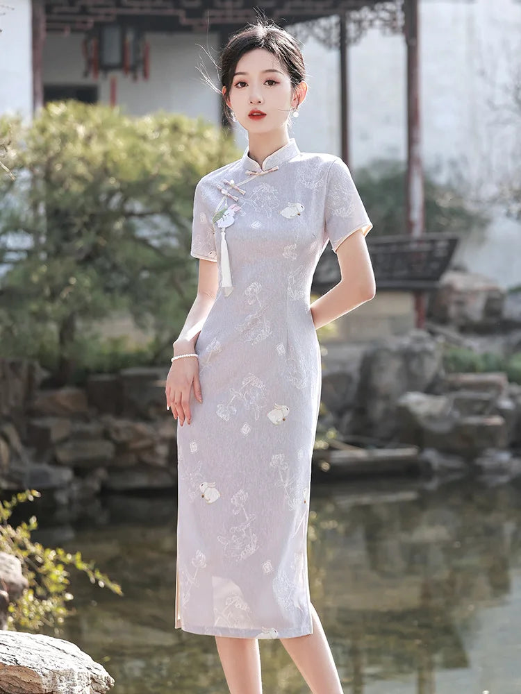 Summer Cheongsam New Young Girl Chinese Style Qipao Retro Dress Medium Long White Sweet Daily Party Dress - Seprincess