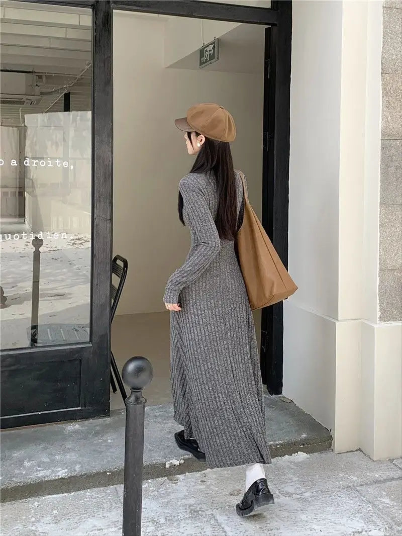 2024 Korean High-end Knitted Dress for Women Autumn/Winter Slim Fit Fashionable Versatile Long-sleeved Woolen Dress for Women - Seprincess