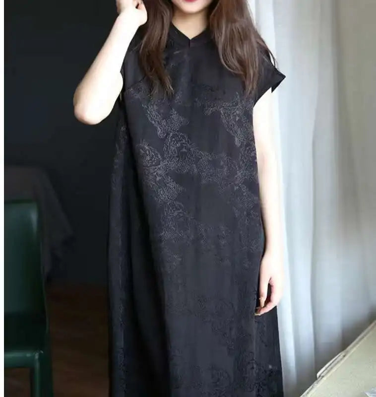 2024 Summer Original Design Cotton Linen Qipao Black Women's Literary Vintage Cheongsam Chinese National Style Dress Women - Seprincess