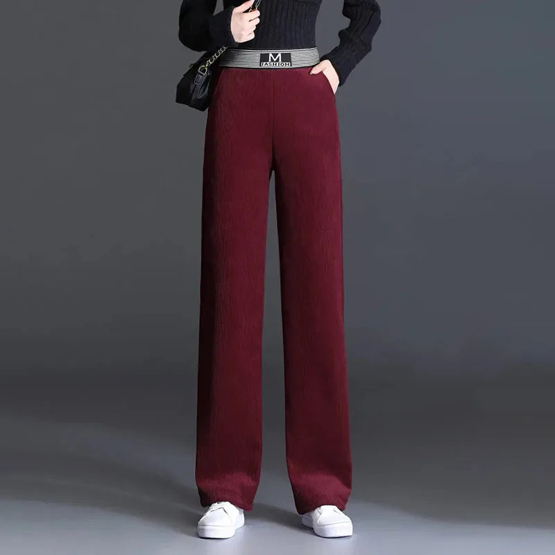 Autumn High Waist Women Corduroy Trousers Winter Thick Warm Wide Leg Pants Loose Fashion Streetwear Solid Straight Pants New