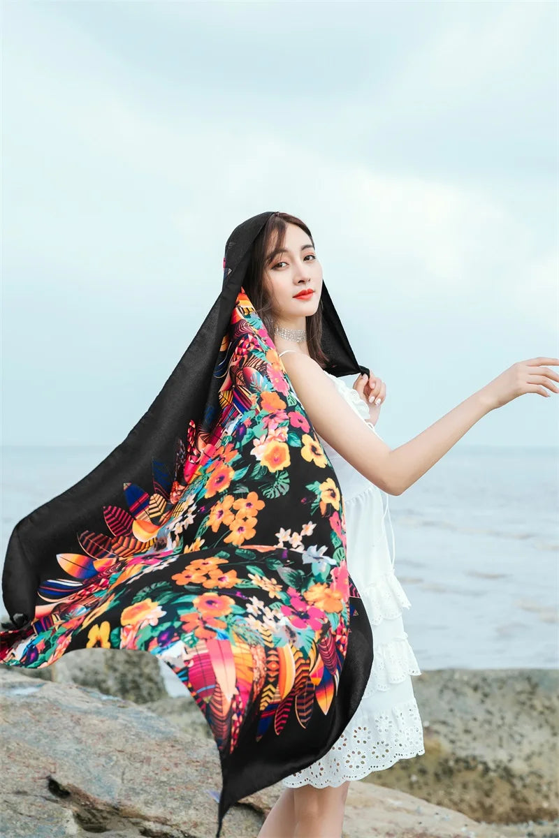 90x185cm  Printing Process Twill Summer Suncare Beach Dress Bikini Sarong Wrap Scarf Women Brazilian Swimsuit Bathing Cover-ups