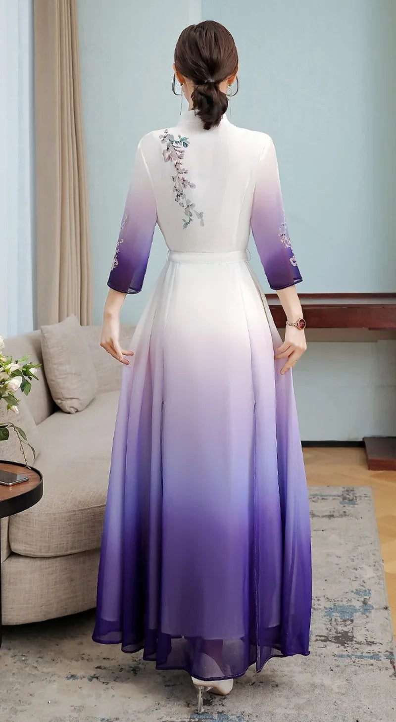 Vietnam Traditional Dress Chinese Style Aodai Cheongsam Qipao China Oriental Dress Vietnam Clothing Long Ao Dai Dress 10049 - Seprincess