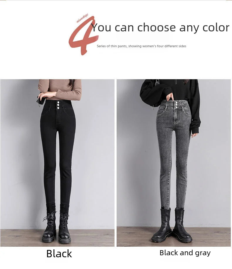 Black High-waisted Slimming Denim Jeans For Women Butt-lifting Tummy-control Features