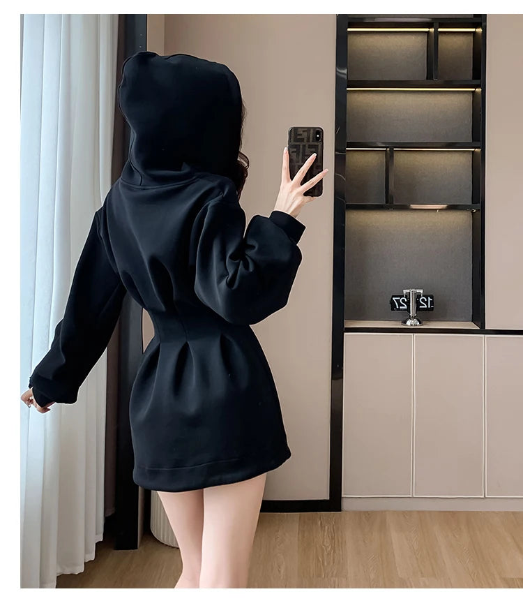 Spring Fall Hoodie Dress Women Long Sleeve Cute Hooded Mini Dress Slim Streetwear Dress Vestidos - Seprincess