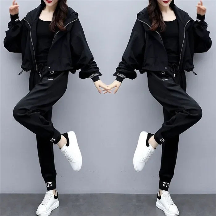 Women's Tracksuit Korean Elegant Hoodie Zipper Jacket Coat Sport Pants Two Piece Suit 2024 Spring Autumn New in Matching Set - Seprincess