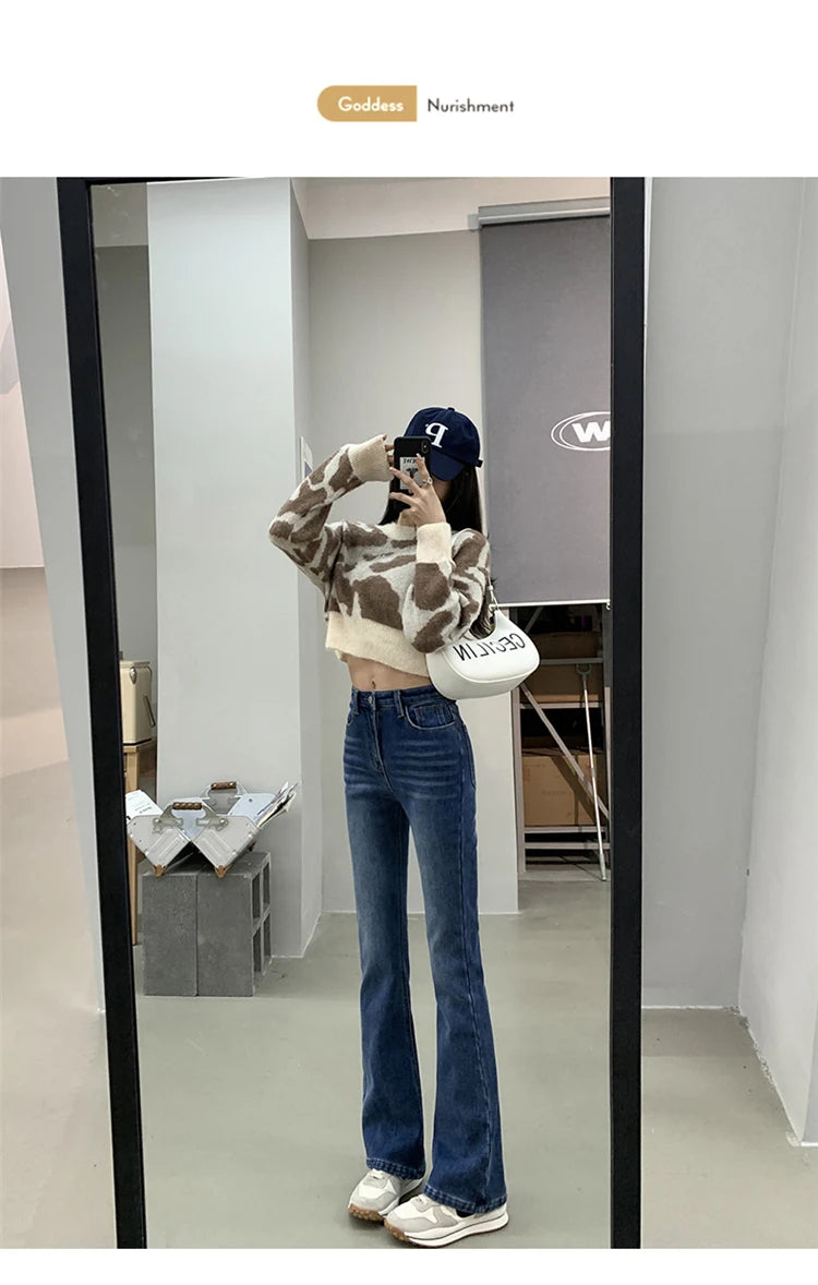 Winter Warm Women's Jeans Fashion Slim Thicken Fleece Flared Pants High Waist Elastic Skinny Velvet Plus Length Female Jeans