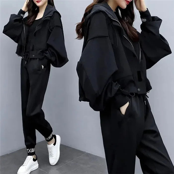 Women's Tracksuit Korean Elegant Hoodie Zipper Jacket Coat Sport Pants Two Piece Suit 2024 Spring Autumn New in Matching Set - Seprincess