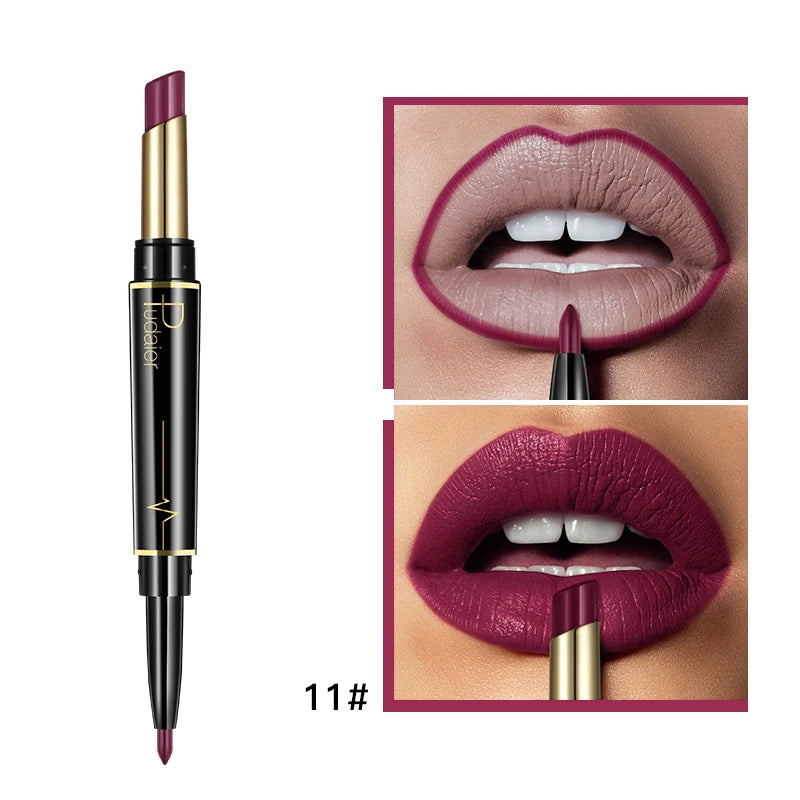 Pudaier Makeup 2 in 1 Matte Lipstick & Lip Liner Nude Lip Stick Pencil Make up Cosmetics Lip Balm Matt Cream Lipbalm Lipliner