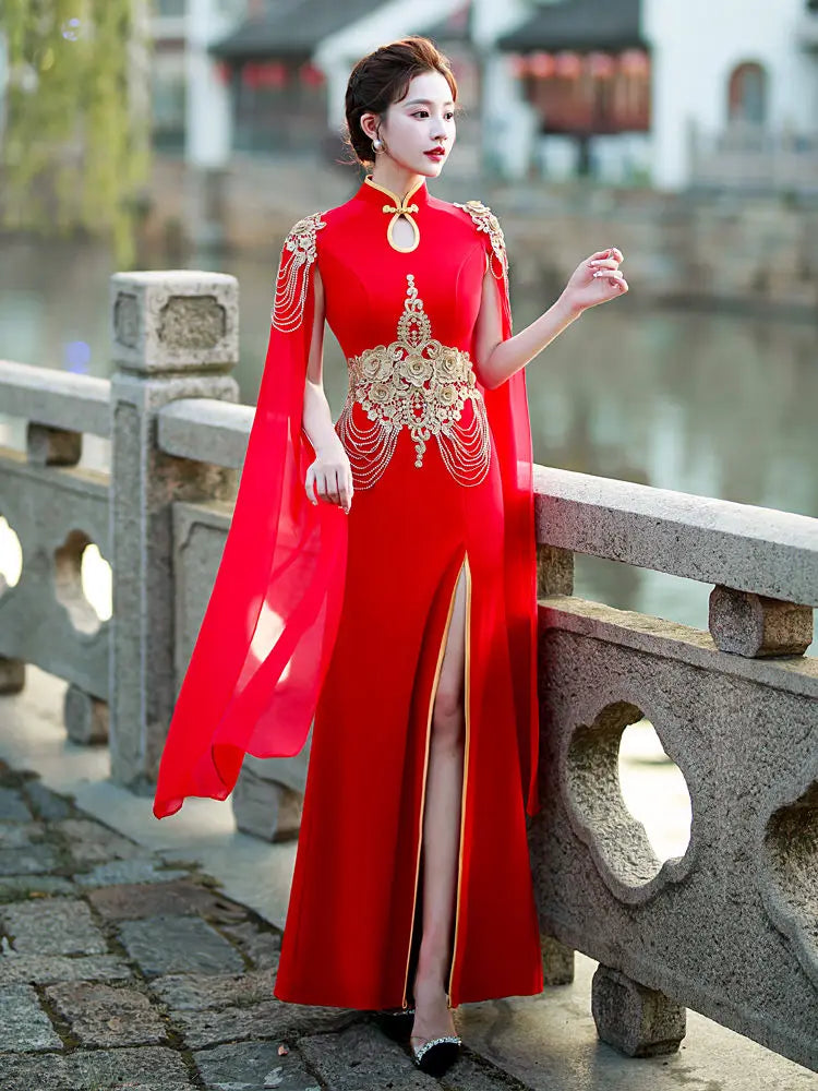 Chinese dress women cheongsam ao dai vintage elegant wedding party qipao black embroidery cheongsam French style Evening dress - Seprincess