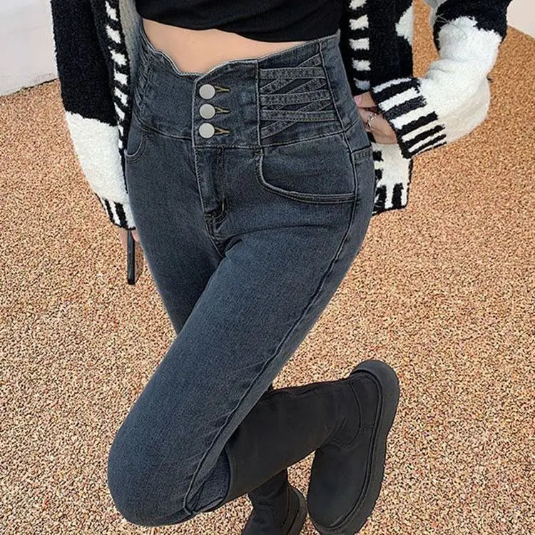 Slim Fit Denim Pants Women Jeans Elastic Pencil Trousers High Waist Ladies Tight Clothing Casual Skinny Women Clothing