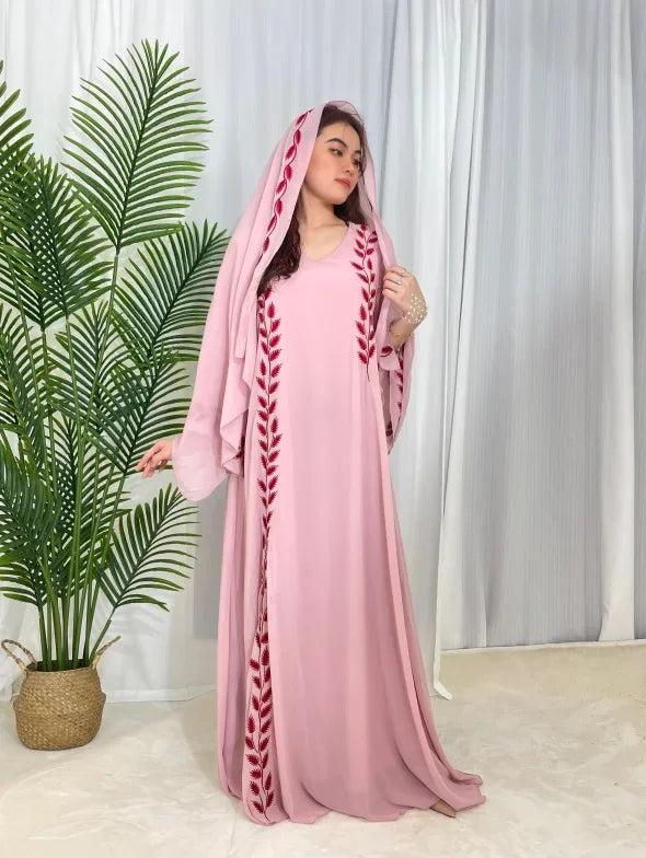 Eid Muslim Abaya for Women Embroidery Dress with Scarf 2 Piece Set Dubai Arab Long Robe Morocco Abayas Kaftan Headscarf Gorgeous - Seprincess