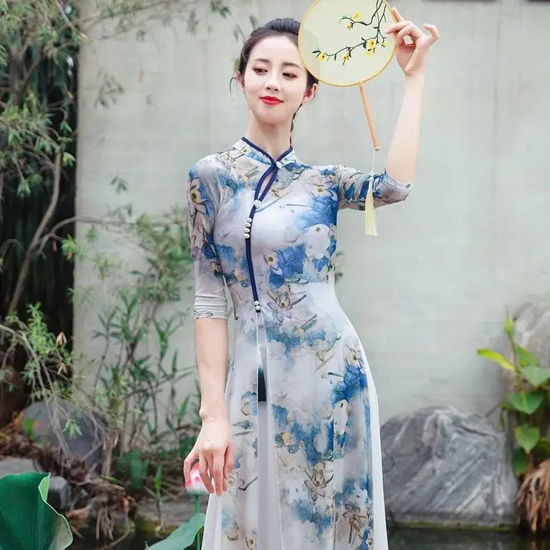 Chinese Qipao Dress Cheongsam Traditional Costume Classical Dance High-end Elegant Dance Clothes Folk Dance Women's Clothes - Seprincess