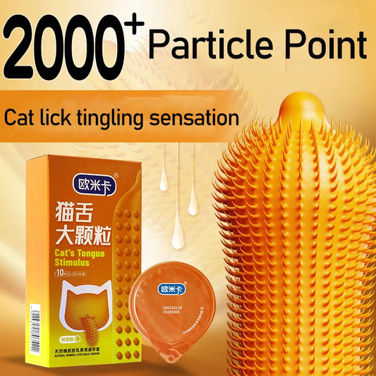 Hyaluronic Acid Condoms Cat Tongue Large Pellet Stimulate Penis Sleeves Ultra Thin Natural Rubber Latex Safer Sex Products - Seprincess