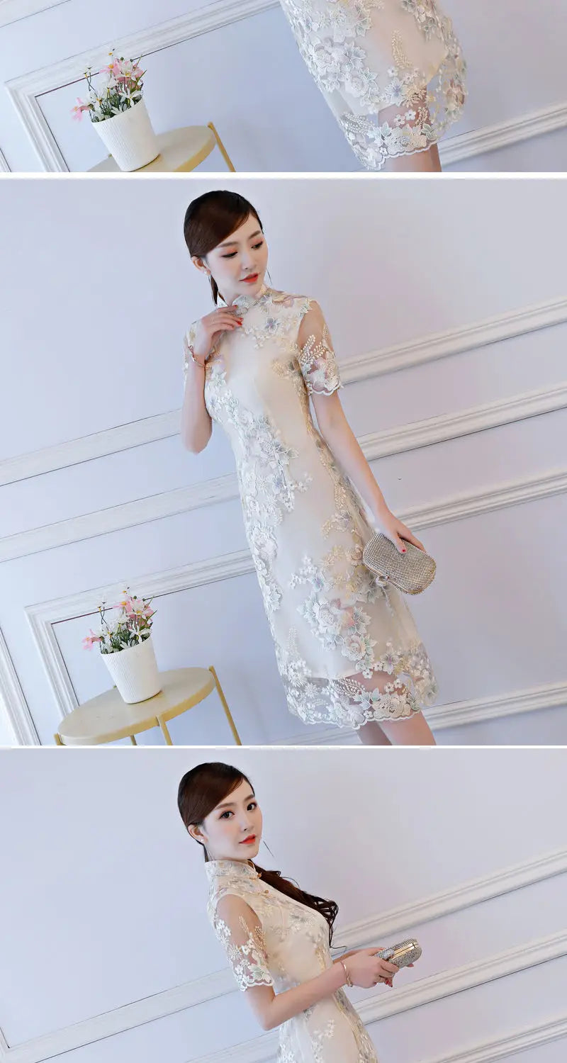 Chinese Cheongsam Traditional Wedding Qipao Woman Embroidery Elegant Daily Dress Female Embroidered Cheongsam Party Clothing - Seprincess