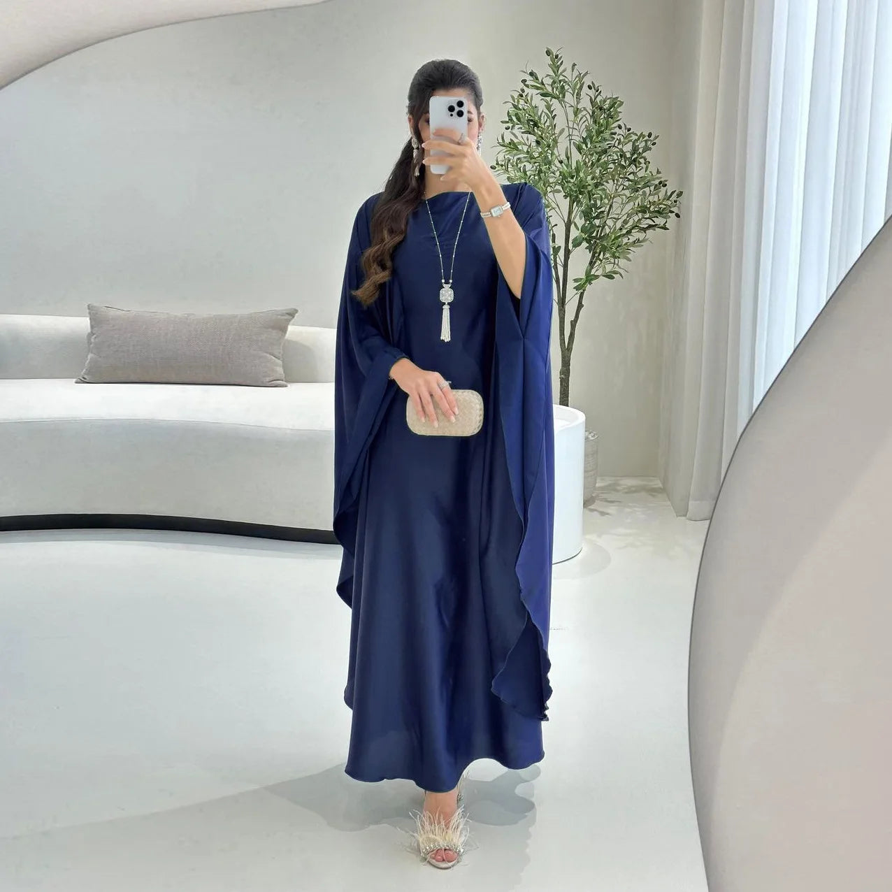 Shiny Satin Abaya Butterfly Dress Simple Saudi Muslim Abayas Dubai 2024 Luxury African Dresses for Women Turkish Islamic Clothes - Seprincess