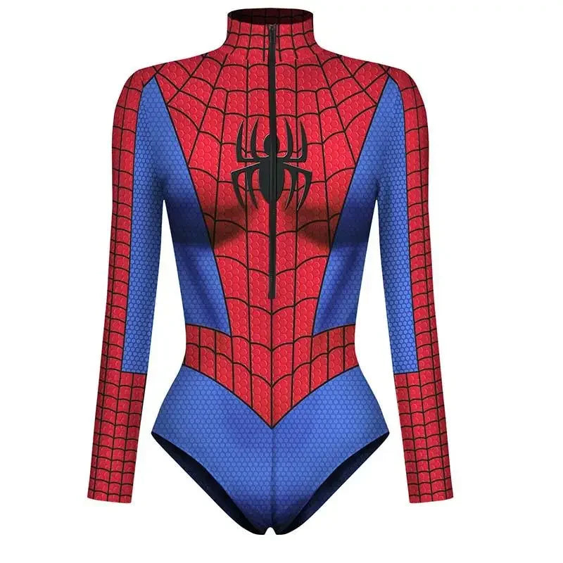 Spiderman Captain Superhero Swimsuit for Women Men 3D Print Long Sleeve Swim Bodysuit Cosplay Jumpsuit Halloween Carnival Outfit - Seprincess