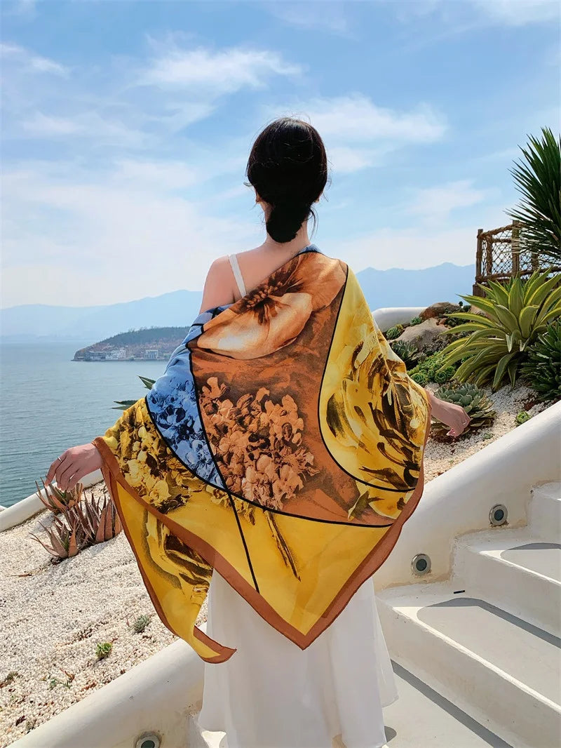 HOT 130x130cm large Velvet Texture Squar Travel Scarf Beach Dress Bikini Sarong Wrap Women Brazilian Swimsuit Bathing Cover-ups - Seprincess