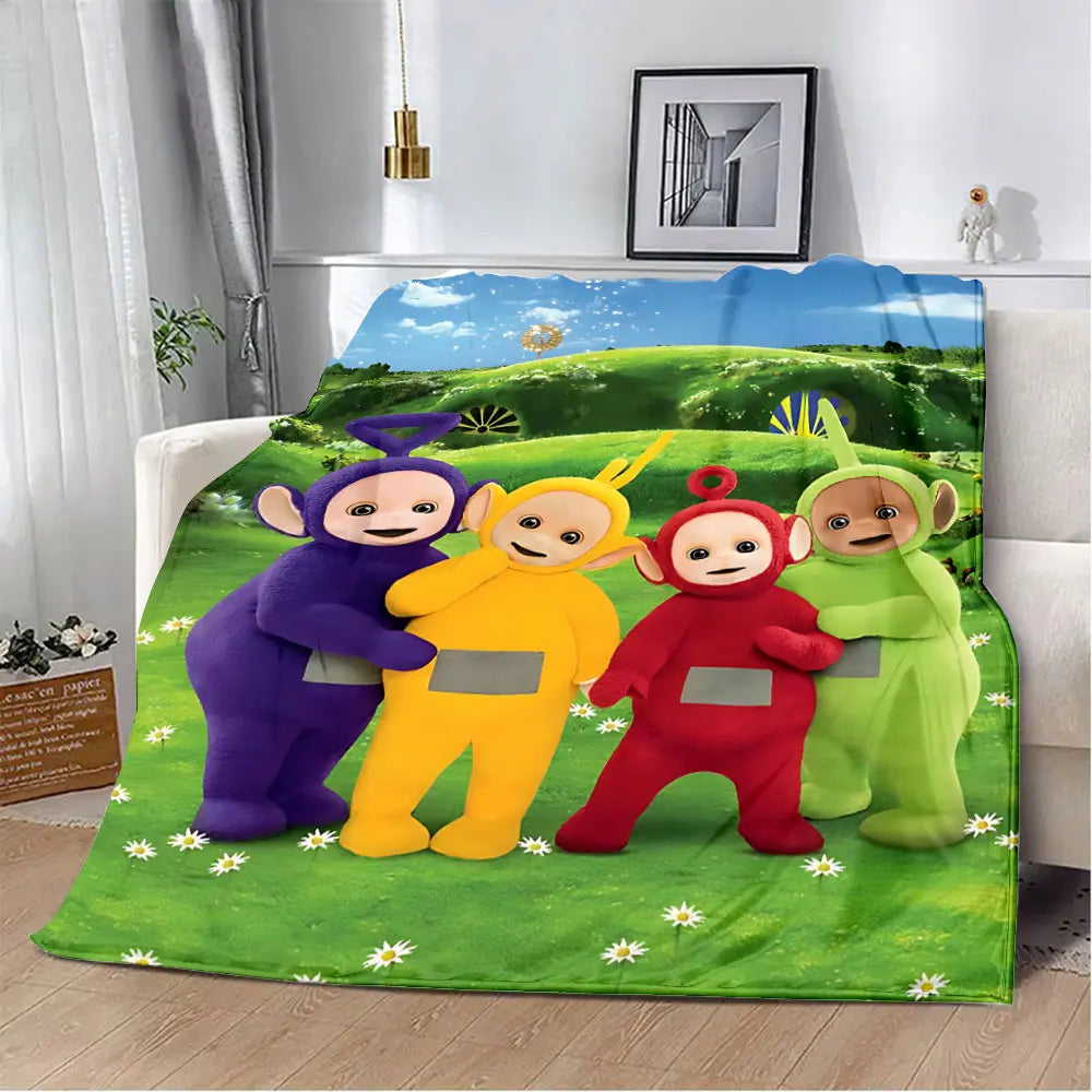 M-Meet The-Teletubbies Cartoon Logo Children Printed Blanket Picnic Blankets Warm Blanket Soft and Comfortable Blanket Home - Seprincess