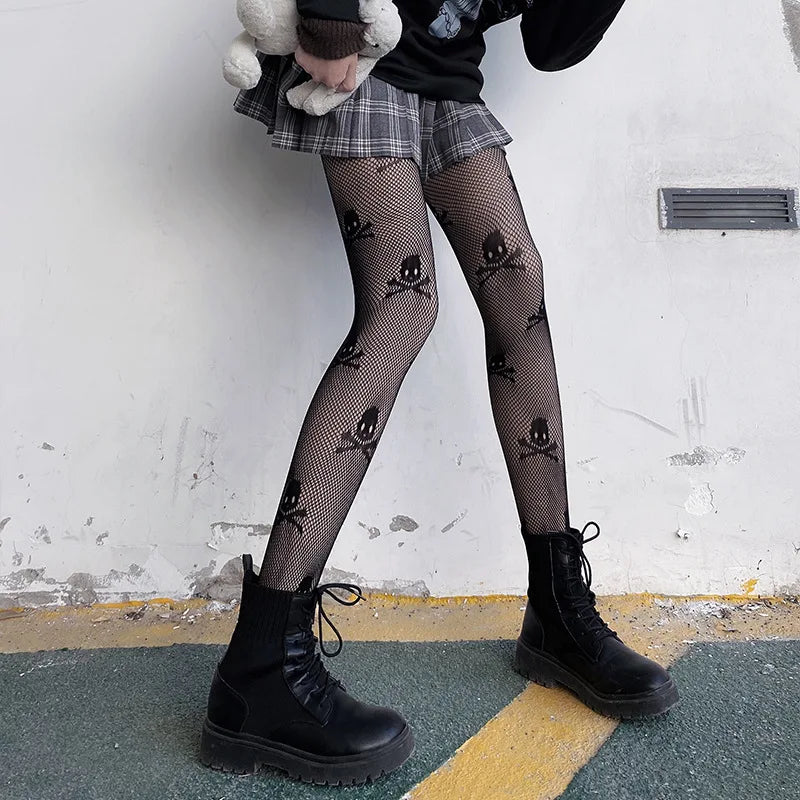 Sexy Hollowed Out Bottomed Pantyhose Classic Lolita Fishnet Lace Mesh Stockings Women Girls Gothic Punk Retro Spider Web Tights