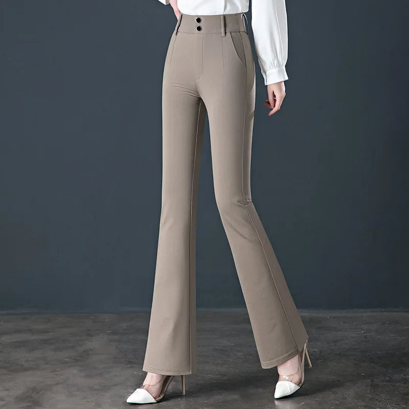 Black Women's Micro Flare Pants, High Waist Elastic Slim Trousers, Fashion Casual Pant, Asian Size 27-32, Gray Khaki Available