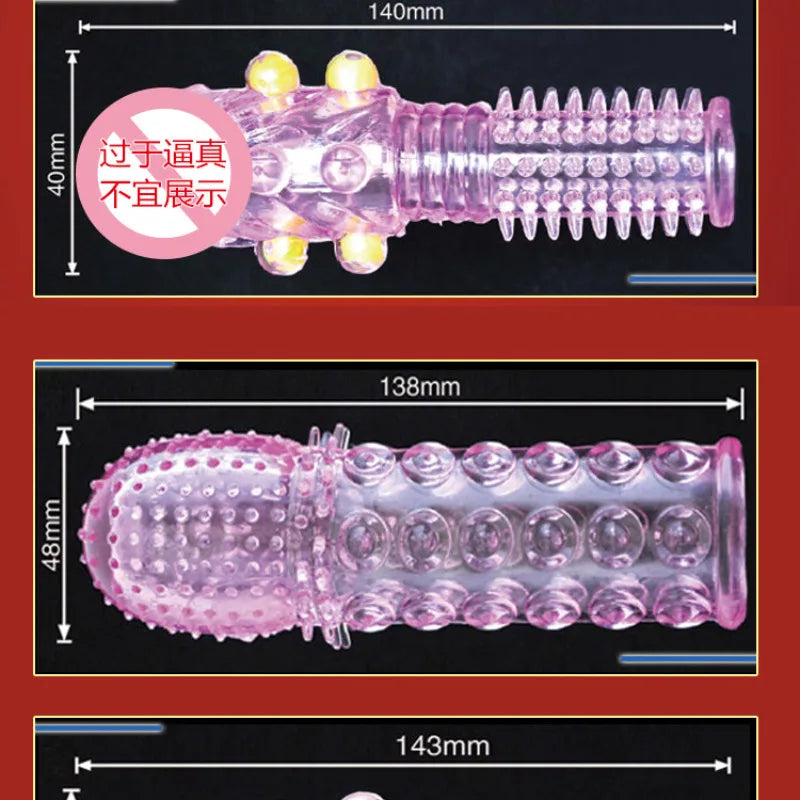 3D Large Particles Crystal Mace Penis Condoms with Spines Thick Penis Enlarger Delay Ejaculation Cock Ring for Sex Life Couples - Seprincess