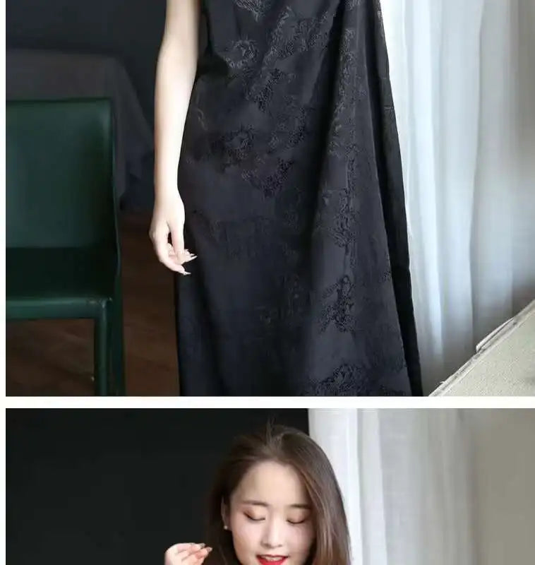 2024 Summer Original Design Cotton Linen Qipao Black Women's Literary Vintage Cheongsam Chinese National Style Dress Women - Seprincess