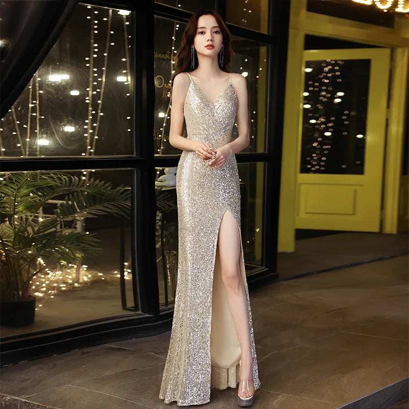 Annual party evening dress female temperament of new fund of 2021 autumn socialite tail long dress - Seprincess