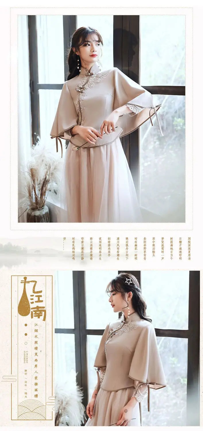 2024 chinese traditional vintage qipao dress set retro lady cheongsam chiffon women graceful wedding party vestido dress a363 - Seprincess