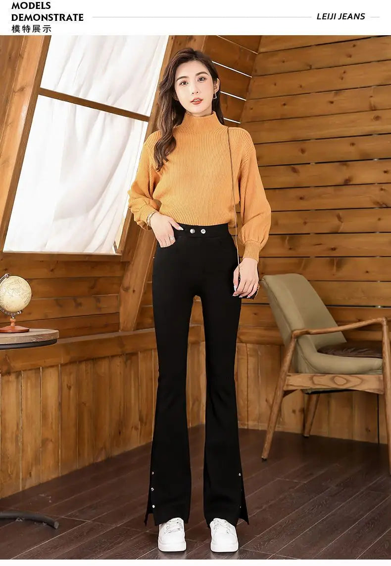 Split Flared Pants for Women High Waisted and Slim with a Base and Wide Legs Spring New Micro Flared Minimalist Casual Pants