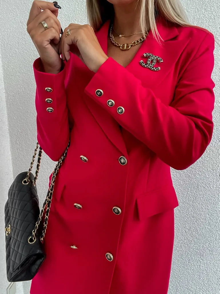 Office Lady Blazer Suit Dress Fashion Wrap V Neck Turndown Collar Sexy Mini Dress Women Long Sleeve Solid Blazer Party Dress - Seprincess