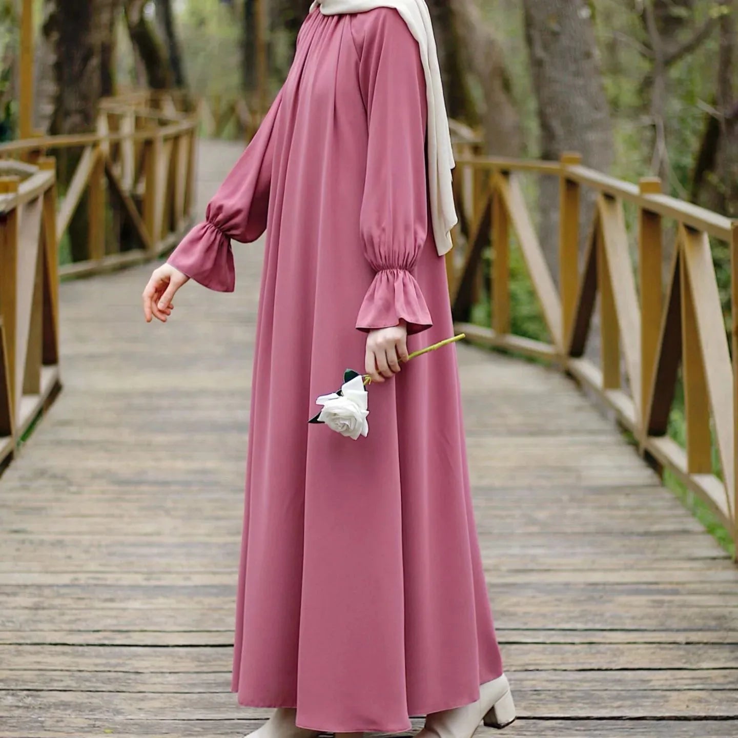 Fashion Chiffon Muslim Abaya Autumn Long Sleeve Wear With Pockets Femme Dress Islamic Clothing For Women Kaftans Solid - Seprincess