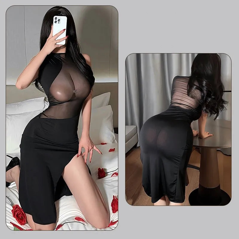 Sexy Dress Mesh see through tight fitting thin dress Casual women's dresses Woman clothing dress for ladies 60 years xxx sexshop - Seprincess