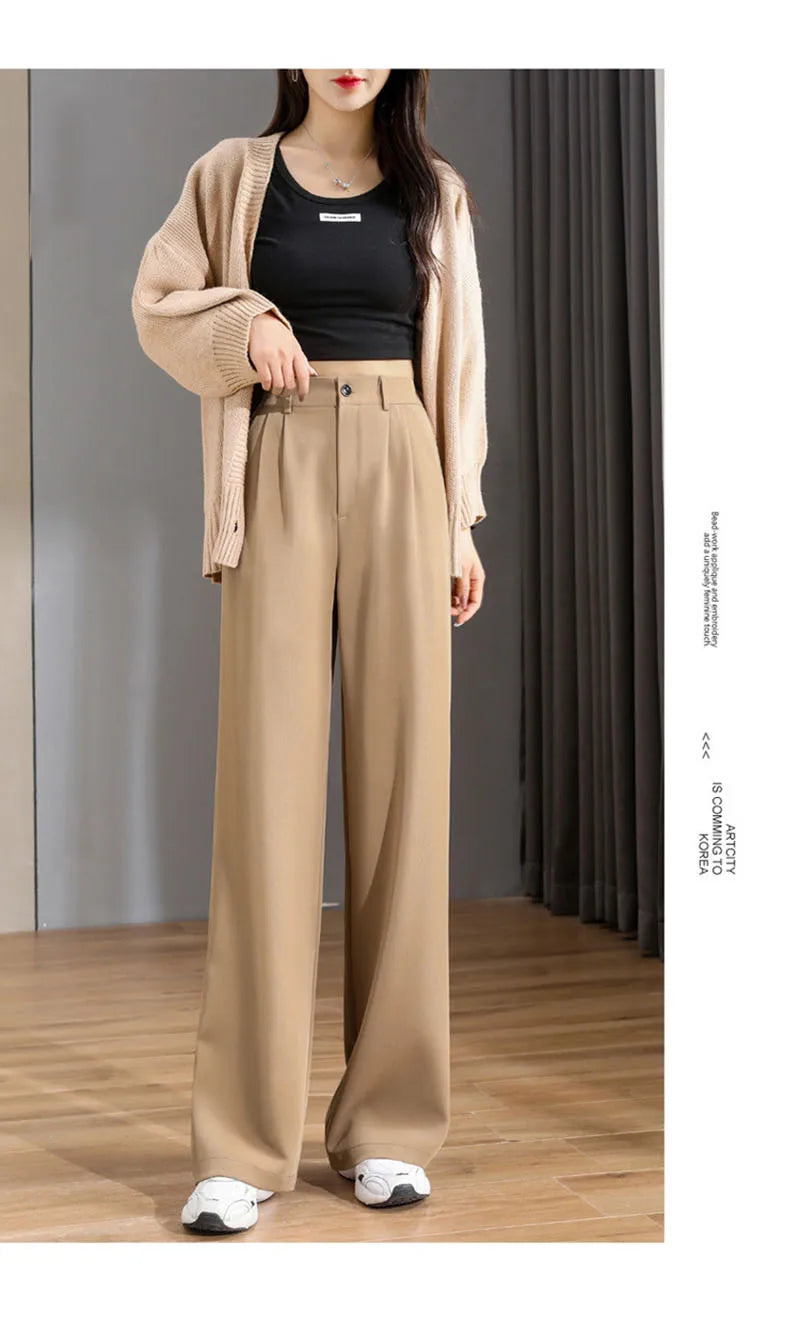 Women Chic Office Wear Straight Pants Vintage High Ladies Trousers Baggy Korean 2024 Spring/Summer/Autumn Wide Leg Female