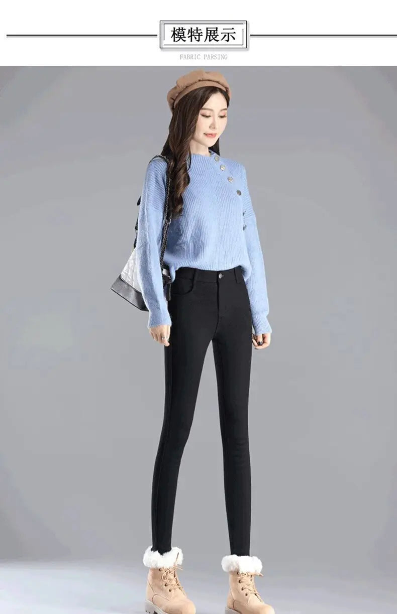 Korean Casual Autumn Winter New Women Solid Pockets Button Elastic High Waist Fashion Casual Slim Straight Leggings Pencil Pants