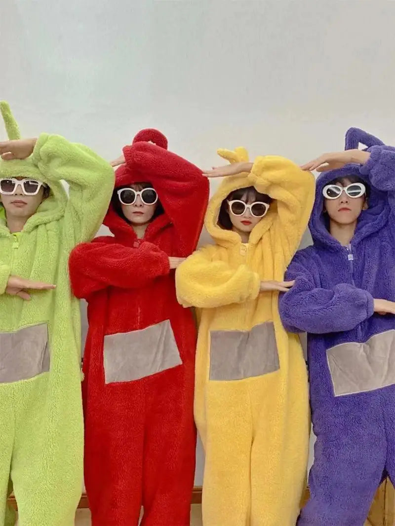 Teletubbies Cartoon Adultcos Cosplay Coral Fleece Hooded Jumpsuit Costume Adult Onesie Pajamas Unisex Clothes Cosplay Homewear ? - Seprincess