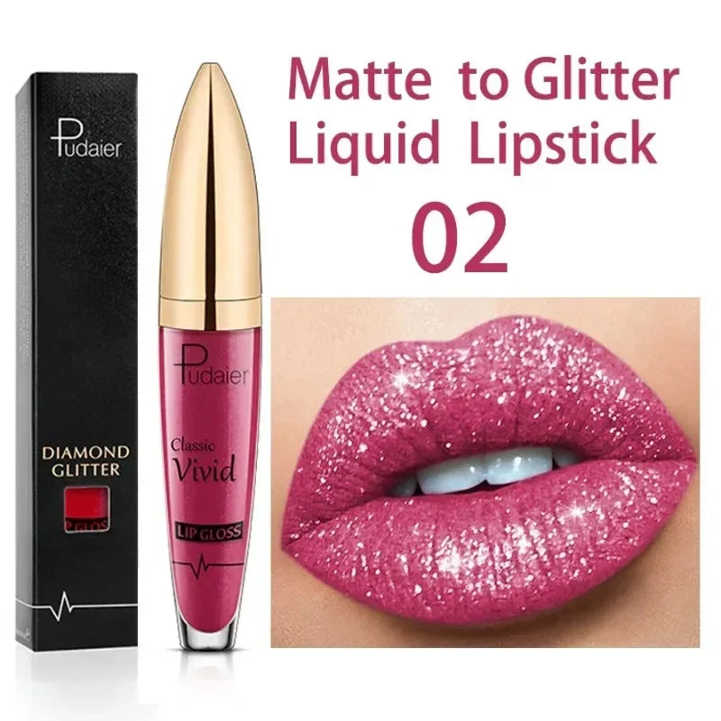 18 Colors Glitter Lip Gloss Waterproof Long Lasting Diamond Matte To Shimmer Metallic Liquid Lipstick Women Lips Makeup Cosmetic