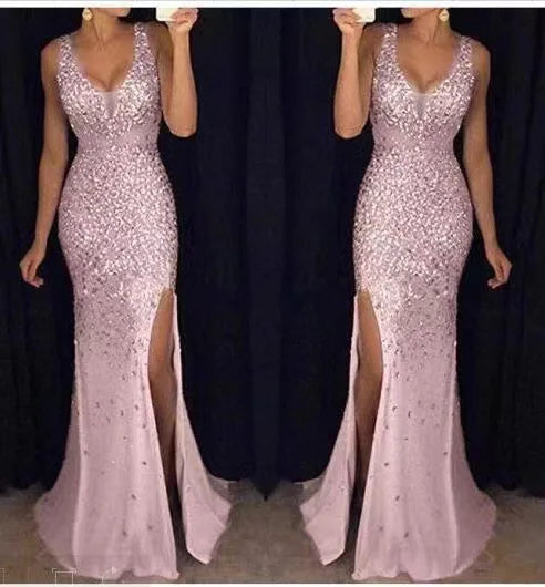 2024 Gold Plated Dress Long Dress Evening New Frock Sleeveless Formal Gown Dresses Lady Bling Sequine Wedding Evening Party - Seprincess